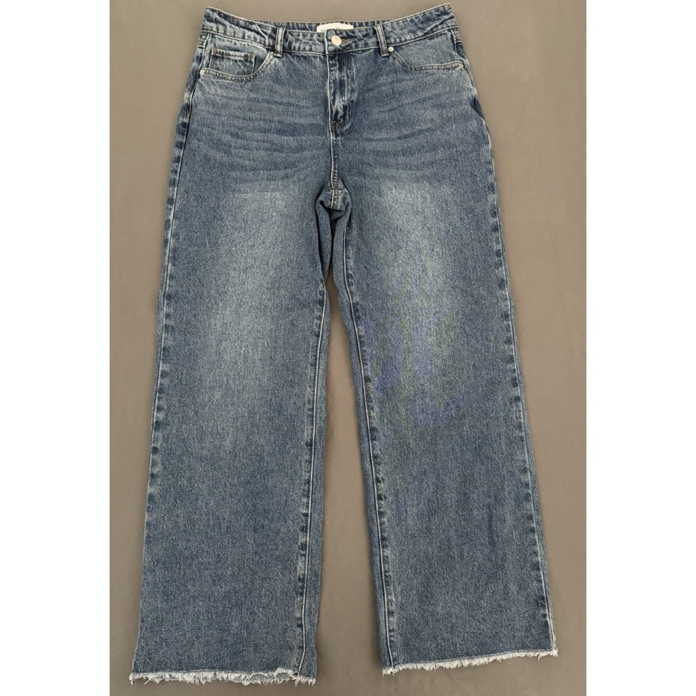 Ashley Mason Wide Leg Jeans Womens Sz 13/31 Lace Heart Pockets Raw Hem High Rise - Picture 14 of 14